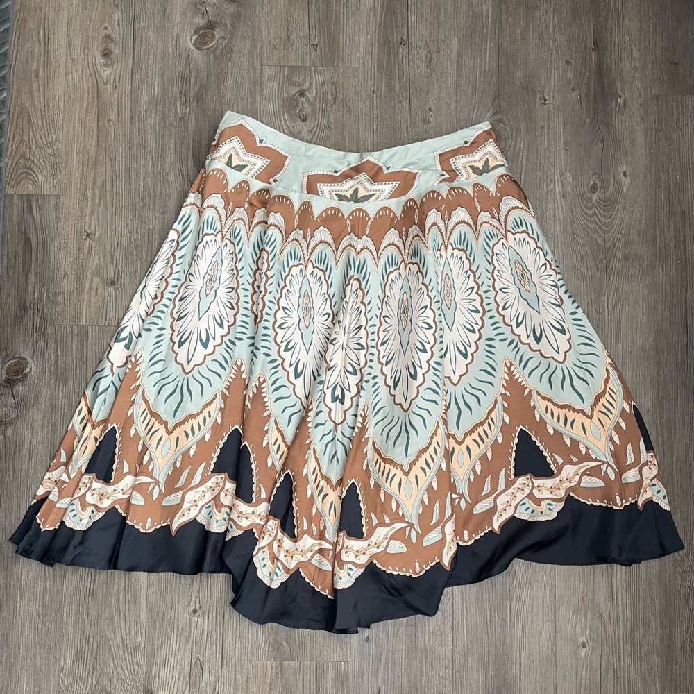 Coldwater Creek Border Print Twill Silk Skirt Large